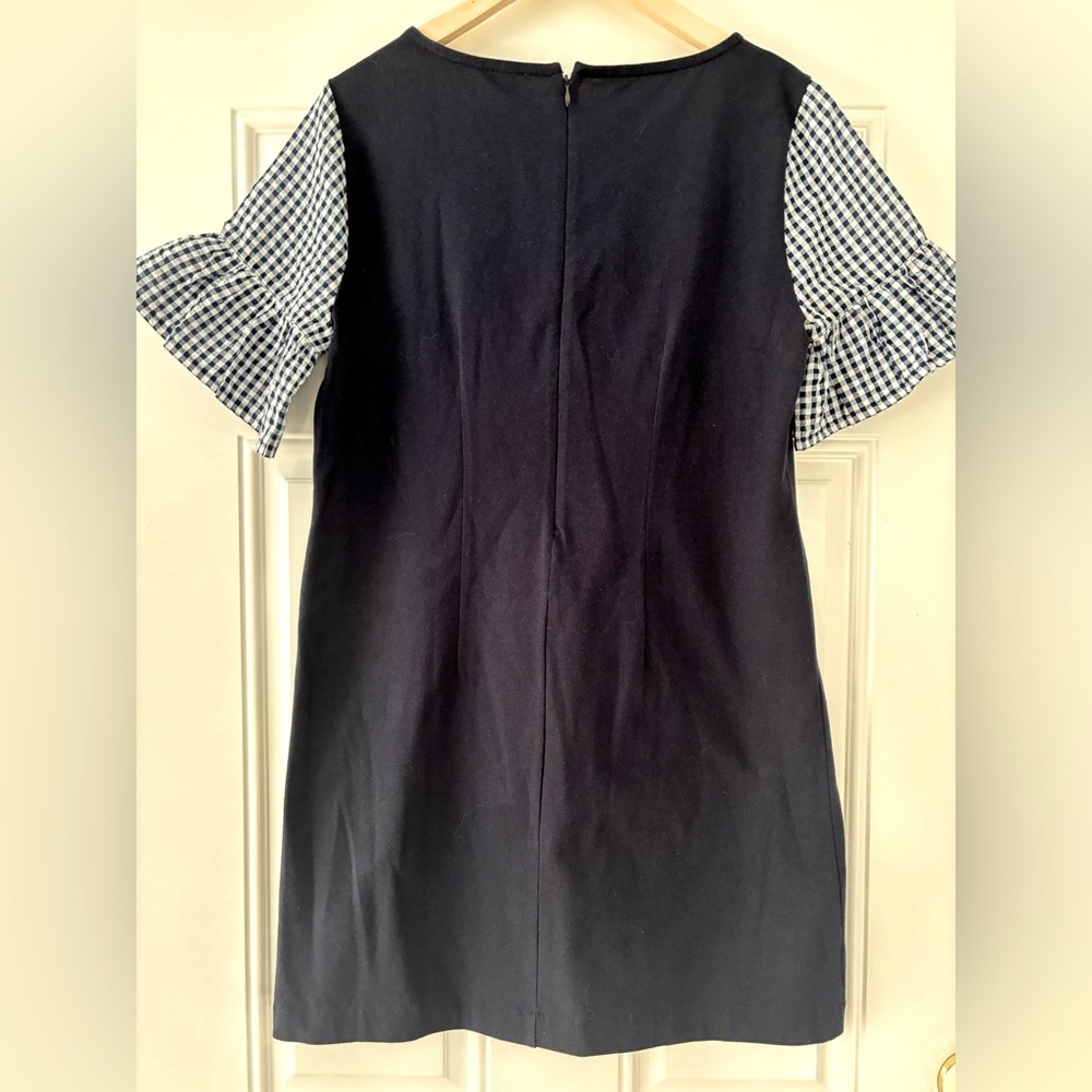 J Crew Factory Printed Bell-Sleeve Check Gingham Print Blue Dress Size M… - Picture 8 of 10